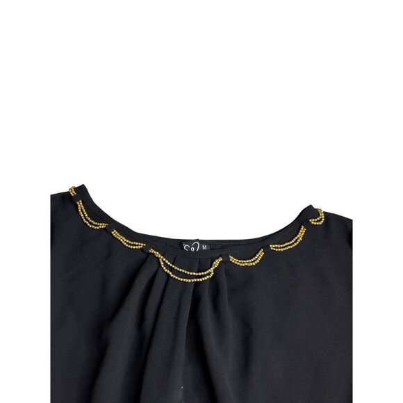 Vtg Y2K Windsor Black Gold Beaded Back Neckline Detail Sheer Top M Whimsygoth - Picture 2 of 7